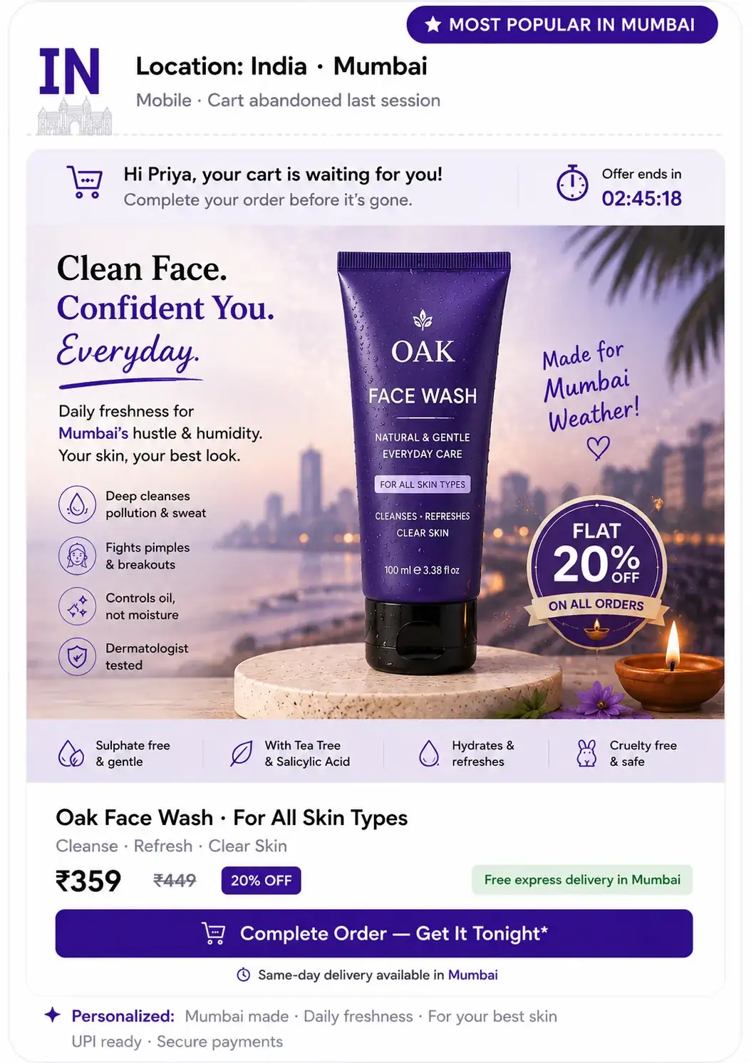 Location-based Oak Face Wash offer for shoppers in Mumbai