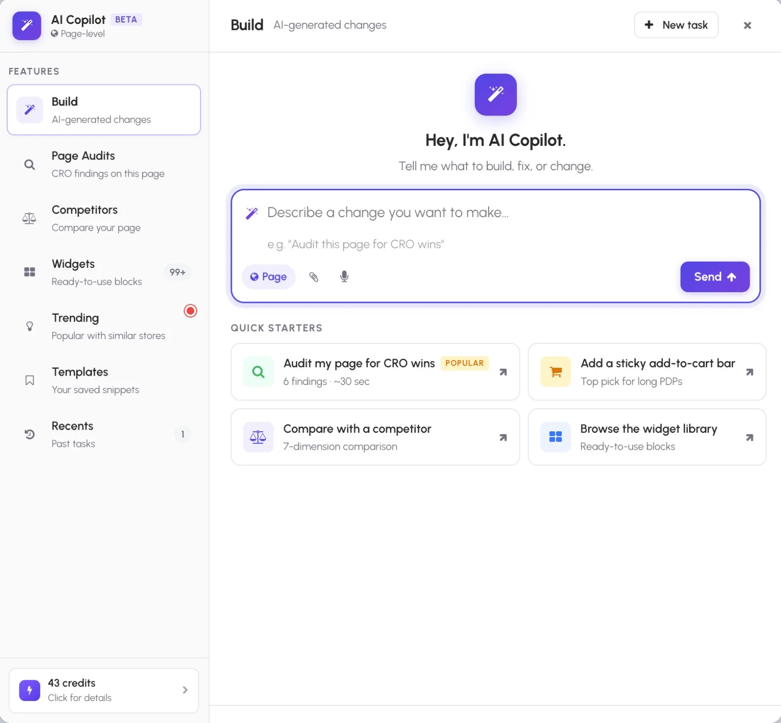 AI Copilot Build — describe a change and Copilot generates it