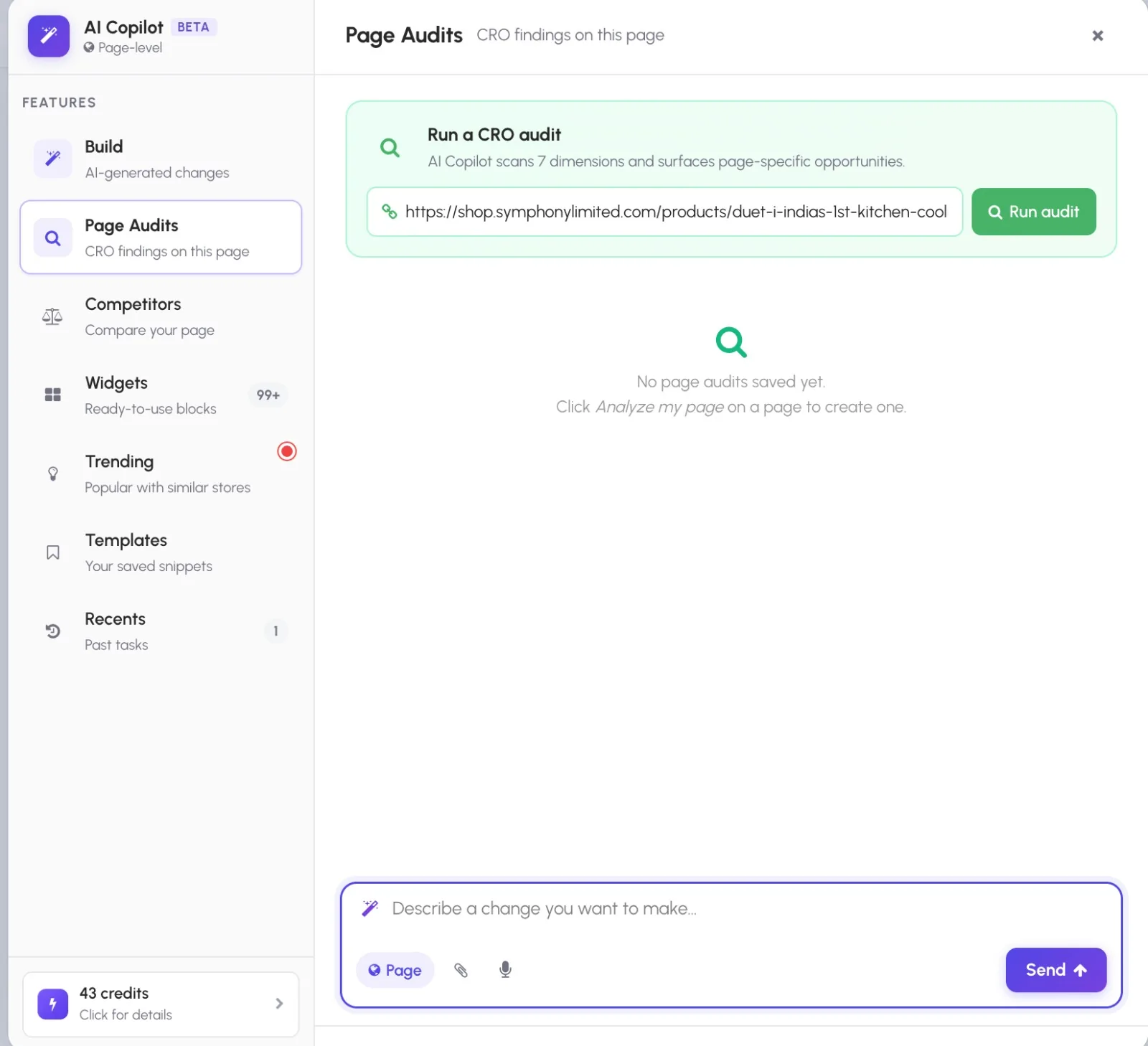 AI Copilot Page Audit — run a CRO audit on any page