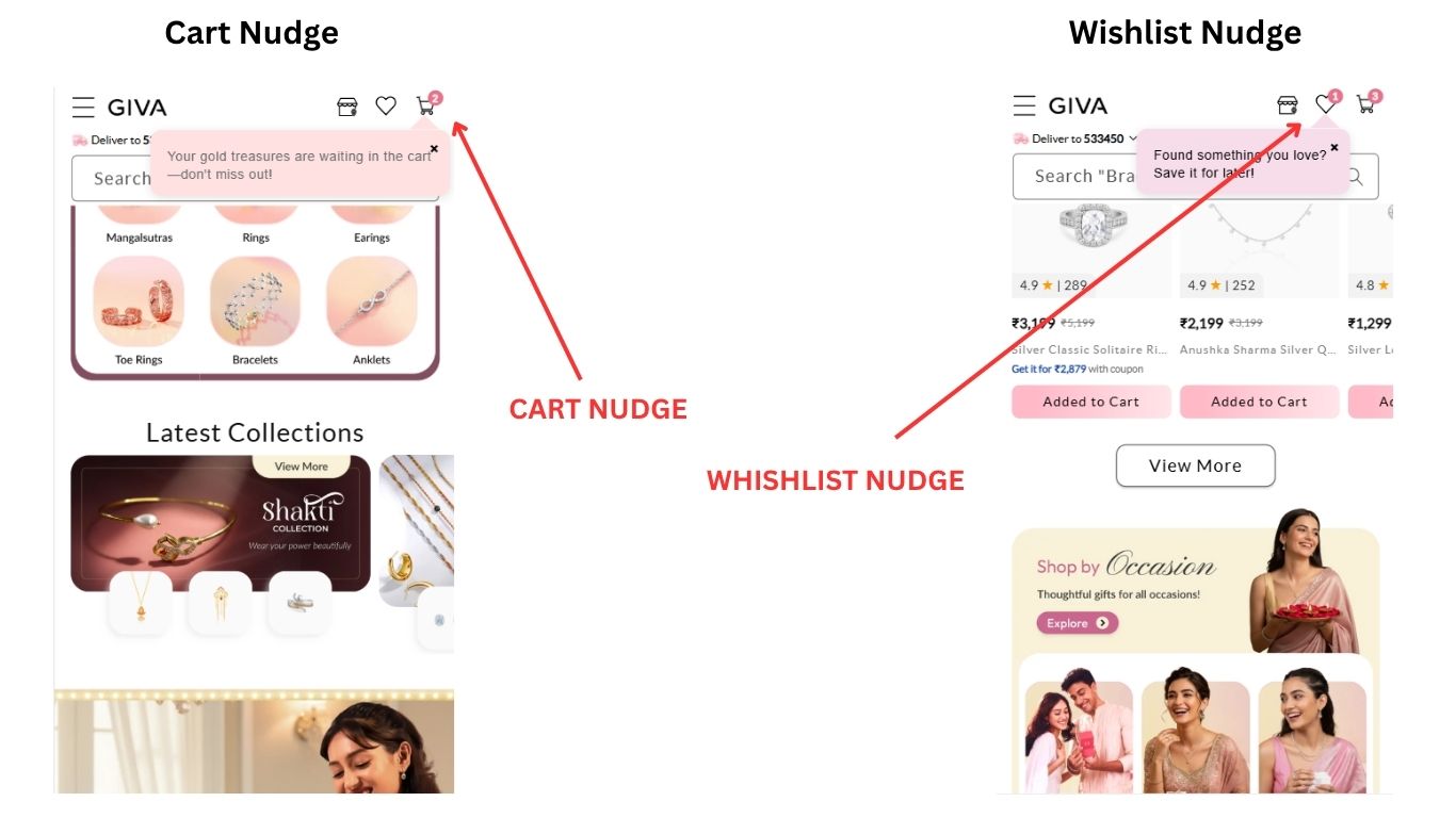 cart nudge vs Wishlist Nudge