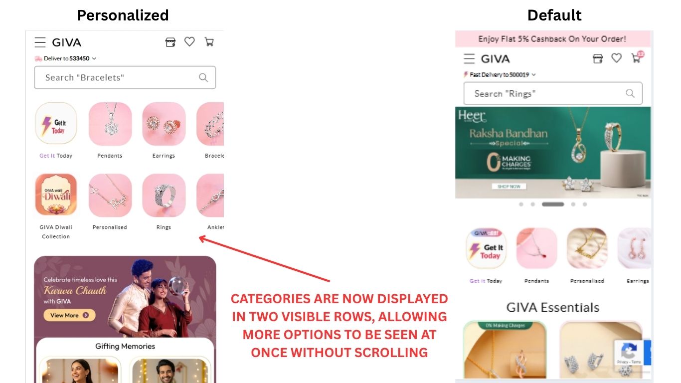 Categories are now displayed in two visible rows